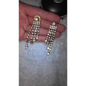 Vintage Rhinestone DangleEarrings Pierced Sparkly Retro Mid Century Glam Jewelry